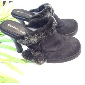 Dollhouse 8.5 Black Leather PomPom High He…